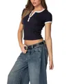 Edikted Gillian Short Sleeve Henley In Navy