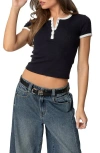Edikted Gillian Short Sleeve Henley In Navy