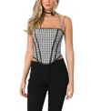 Edikted Gingham Lace Trim Corset Camisole In Black And White