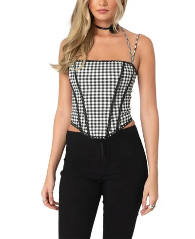 EDIKTED GINGHAM LACE TRIM CORSET