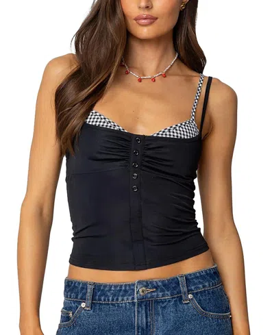 Edikted Gingham Layered Tank Top In Black
