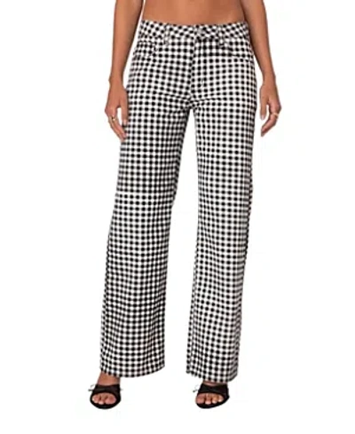 Edikted Gingham Printed Low Rise Jeans In Black-and-white