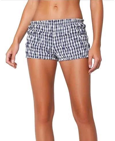 Edikted Gingham Scrunch Shorts In Blue