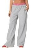 Shop Edikted Gingham Waist Wide Leg Sweatpants In Gray