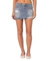 Edikted Ginnie Low Rise Distressed Denim Miniskirt In Light Blue
