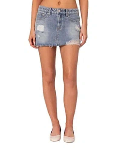 EDIKTED GINNIE LOW RISE DISTRESSED DENIM MINI SKIRT