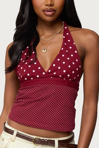 Edikted Ginny Mixed Polka Dot Halter Top In Burgundy