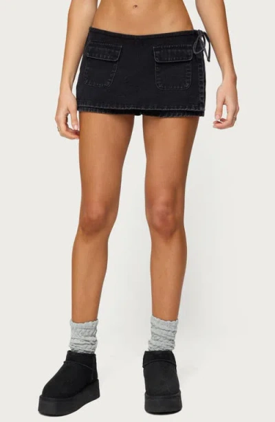 Edikted Giselle Wrap Low Rise Denim Miniskort In Black
