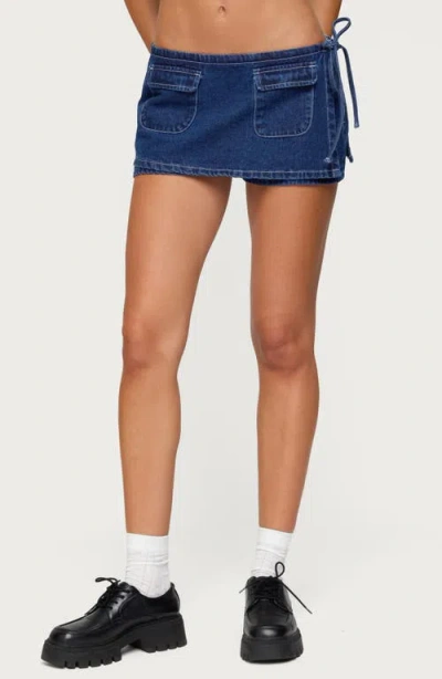 Edikted Giselle Wrap Low Rise Denim Miniskort In Blue