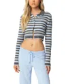 Edikted Giulia Stripe Rib Crop Cardigan In Mix