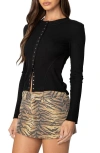 Edikted Gladys Rib Snap-up Top In Black