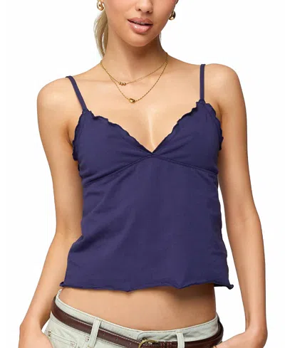 Edikted Glendon Lettuce Edge Crop Stretch Cotton Camisole In Blue