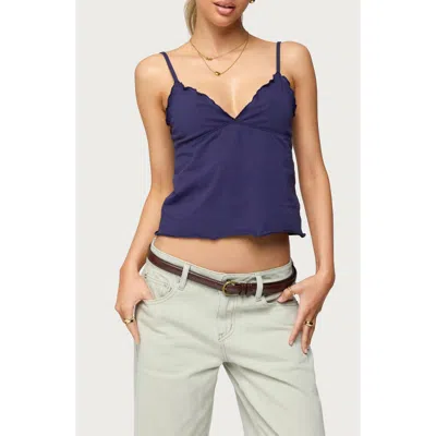 Edikted Glendon Lettuce Edge Crop Stretch Cotton Camisole In Blue