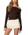 Edikted Glenn Off The Shoulder Crop Sweater In Brown