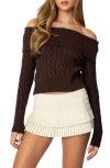 Edikted Glenn Off The Shoulder Crop Sweater In Brown