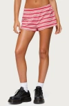 Edikted Glennon Stripe Low Rise Shorts In Pink