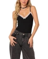 Edikted Gloria Lace Detail Rib Bodysuit In Black