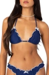 Edikted Golden Ruffle Edge Triangle Bikini Top In Navy