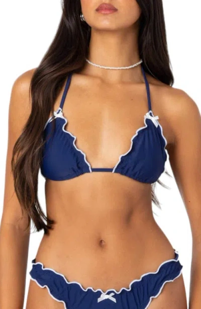 Edikted Golden Ruffle Edge Triangle Bikini Top In Navy