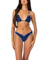 Edikted Golden Ruffle Edge Triangle Bikini Top In Navy