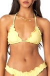 Edikted Golden Ruffle Edge Triangle Bikini Top In Yellow