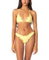 Edikted Golden Ruffle Edge Triangle Bikini Top In Yellow