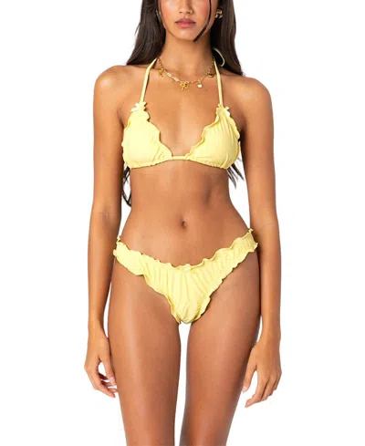Edikted Golden Ruffle Edge Triangle Bikini Top In Yellow