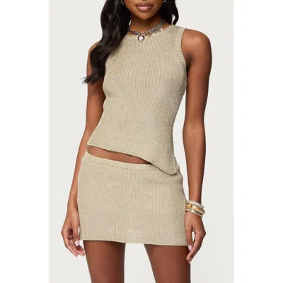 Edikted Goldy Asymmetric Hem Metallic Knit Tank Top In Neutral