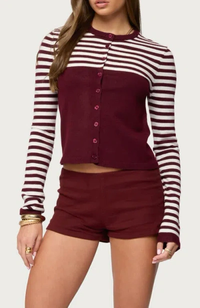 Edikted Goni Stripe Cardigan In Burgundy