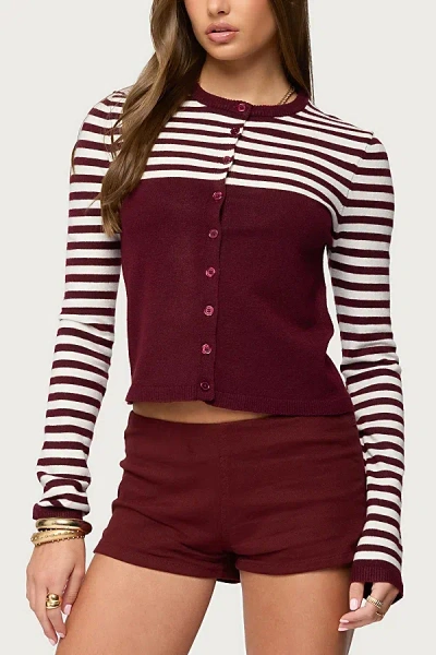 Edikted Goni Stripey Knit Cardigan In Burgundy, Women's At Urban Outfitters In Multi