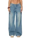 Edikted Graphic Vintage Washed Low Rise Light Rinse Wash Jeans In Blue