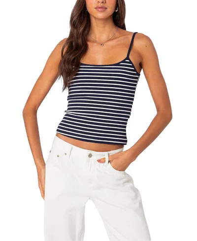 Edikted Gretta Striped Ribbed Tank Top In Navy And White
