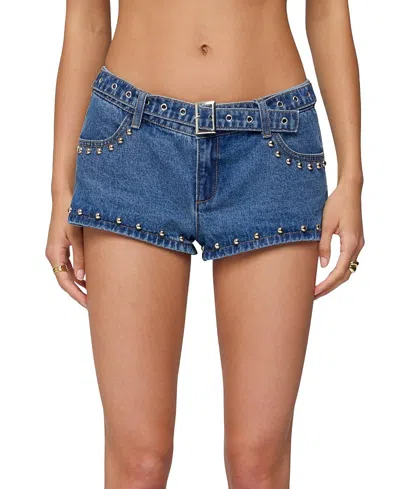 EDIKTED GROMMET & STUD DENIM MICRO SHORTS