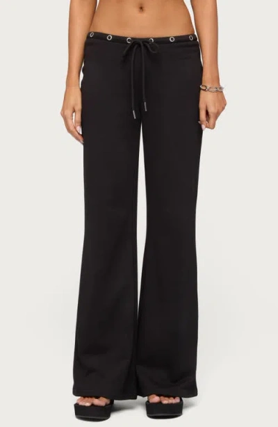 Edikted Grommet Drawstring Low Rise Straight Leg Pants In Black