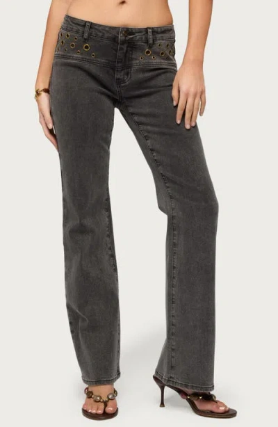 Edikted Grommet Mid Rise Straight Leg Jeans In Black