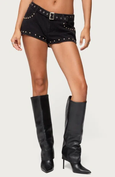 Edikted Belted Studded Faux Suede Microshorts In Multi
