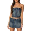Edikted Guinevere Zip Washed Denim Corset Top In Blue-washed
