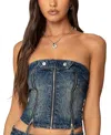 Edikted Guinevere Zip Washed Denim Corset Top In Blue-washed