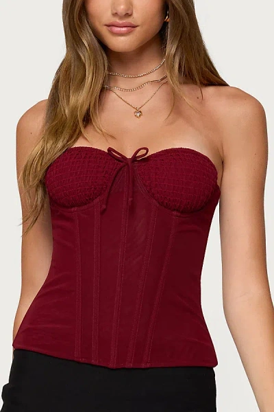 Edikted Guinivere Smocked Strapless Corset In Burgundy, Women's At Urban Outfitters