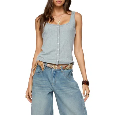 Edikted Gwenne Pointelle Stitch Button-up Tank In Blue