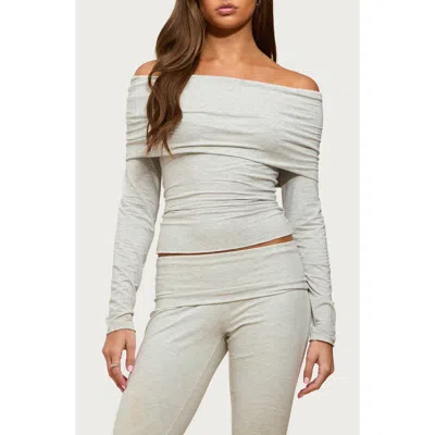 Edikted Habiba Foldover Off The Shoulder Crop Top In Gray