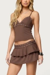 Edikted Hailie Grommet Ruffled Mini Skort In Brown, Women's At Urban Outfitters In Brown