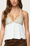 Edikted Hallie Sequin Halter Babydoll Top In White