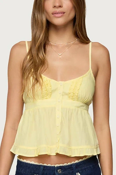 EDIKTED HALSEY RUFFLE TANK TOP IN YELLOW, WOMEN'S AT URBAN OUTFITTERS