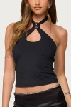 Edikted Halsie Ring Cut Out Halter Top In Black