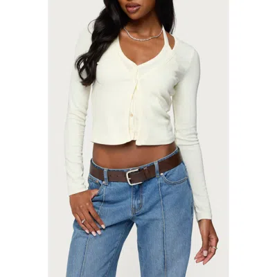 Edikted Halter Crop Top & Cardigan Set In White