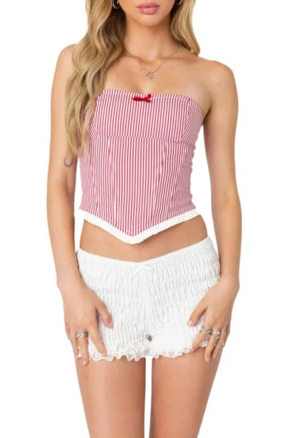 Edikted Hamilton Pinstripe Poplin Crop Corset Top In Red