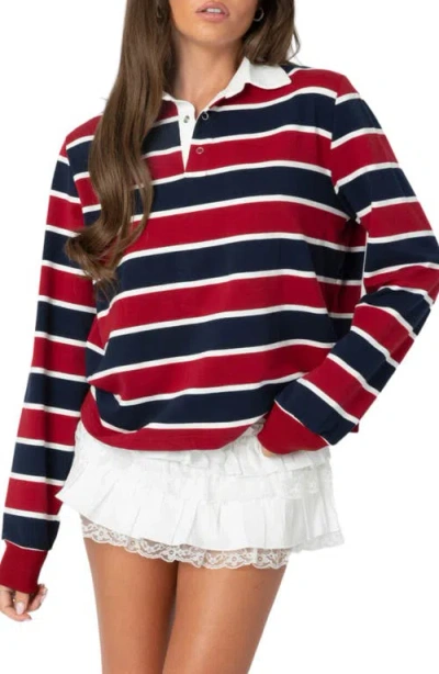 Edikted Hanna Stripe Rugby Shirt In Red Black Mix