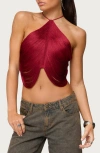Edikted Hara Fringe Lace-up Open Back Camisole In Burgundy