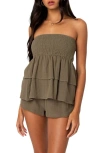 Edikted Harleigh Strapless Smocked Top In Olive